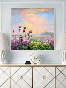 Unframed Modern Abstract Hand Painted With Knife Oil Painting Of Flowers Home Decoration