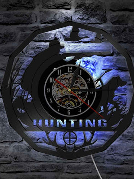 Deer Hunter Hunting Gift Wall Clock Retro Vinyl Record Wall Clock Animals Trophy Award Men Rifle Aiming Decorative Clock Watch