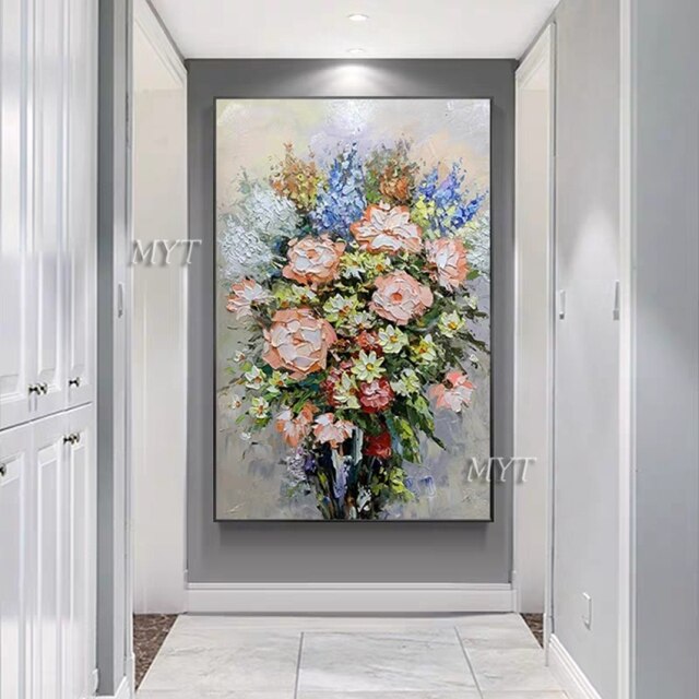 Textured Handmade Oil Painting Canvas Of Vase Flower For Wall Art For Home Wall Decoration