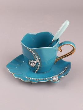 Luxury Diamante Personalized Porcelain Coffee Cup Set Can Be Gifted As Couple Cups