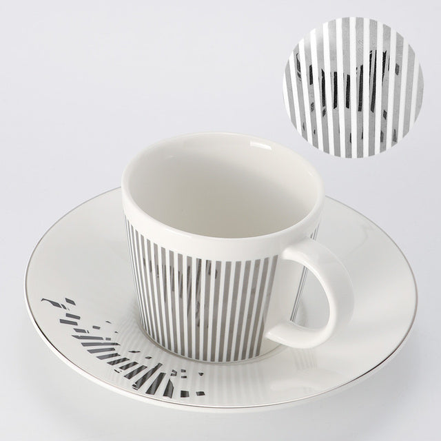 Ins Mmirror Reflection Coffee Cup Plate Luxury Tea set Mug Ceramic Running Horse/Deer/Hummingbird Cup