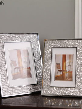 Metal Photo Frame Creativity Sequins Glass Shiny Desktop Photo Display Home Decoration Modern Decor Gold Picture Frame Poster