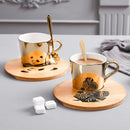 Cartoon Animal Ceramic Cup And Saucer Set With Specular Reflection Accompanied An Upgraded High-End Wooden Plate