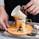 Cartoon Animal Ceramic Cup And Saucer Set With Specular Reflection Accompanied An Upgraded High-End Wooden Plate