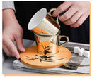 Cartoon Animal Ceramic Cup And Saucer Set With Specular Reflection Accompanied An Upgraded High-End Wooden Plate