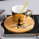 Cartoon Animal Ceramic Cup And Saucer Set With Specular Reflection Accompanied An Upgraded High-End Wooden Plate