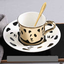 Cartoon Animal Ceramic Cup And Saucer Set With Specular Reflection Accompanied An Upgraded High-End Wooden Plate