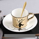 Cartoon Animal Ceramic Cup And Saucer Set With Specular Reflection Accompanied An Upgraded High-End Wooden Plate