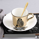 Cartoon Animal Ceramic Cup And Saucer Set With Specular Reflection Accompanied An Upgraded High-End Wooden Plate