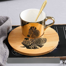 Cartoon Animal Ceramic Cup And Saucer Set With Specular Reflection Accompanied An Upgraded High-End Wooden Plate
