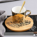 Cartoon Animal Ceramic Cup And Saucer Set With Specular Reflection Accompanied An Upgraded High-End Wooden Plate