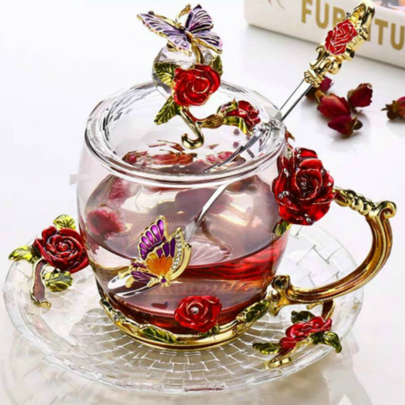 Red Rose Enamel glass coffee mugs tea cups and mugs
