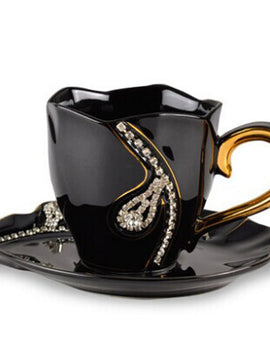 Luxury Diamante Personalized Porcelain Coffee Cup Set Can Be Gifted As Couple Cups
