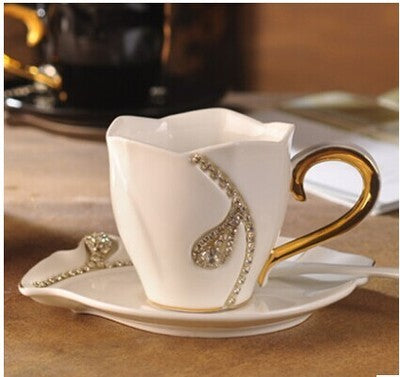 Luxury Diamante Personalized Porcelain Coffee Cup Set Can Be Gifted As Couple Cups