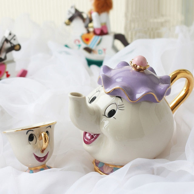 Limited Cartoon Beauty And The Beast Bone China Mug With Mrs Potts And Chips TeapotIs Suitable For Xmas Gift