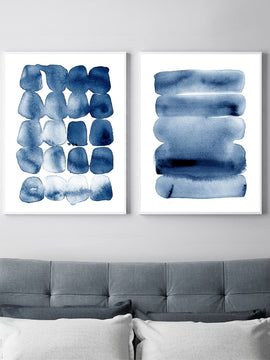 Wall Art Painting With Modern Minimalist Abstract In Navy Blue Watercolor For Home Decor