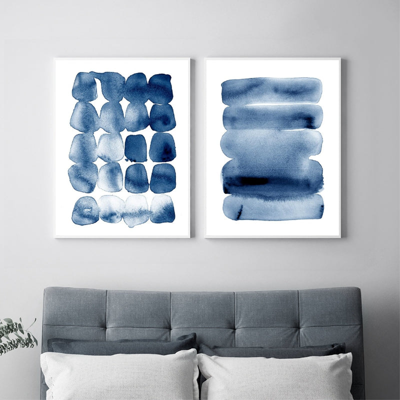 Modern Minimalist Abstract Watercolor Wall Art Navy Blue Painting Large Poster And Print For Home Decor