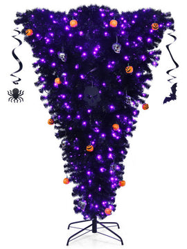 Upside Down 6 Feet Artificial Christmas Tree With 270 Purple LED Lights