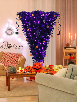 Upside Down 6 Feet Artificial Christmas Tree With 270 Purple LED Lights