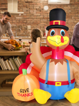6 Feet Thanksgiving Inflatable Turkey with Pumpkin Fall Harvest Decor with Lights