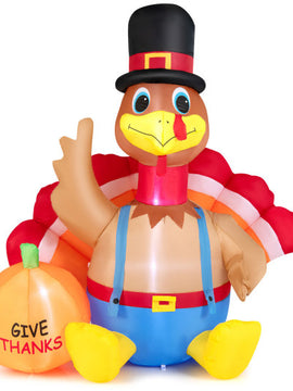 6 Feet Thanksgiving Inflatable Turkey with Pumpkin Fall Harvest Decor with Lights