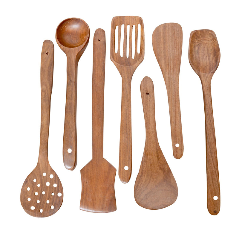 Wooden Non Stick Cooking Utensils Kitchen set Spoon Set Spatulas with Barrel Shaped Spoon Holder/Stand - WILLART Home Decor